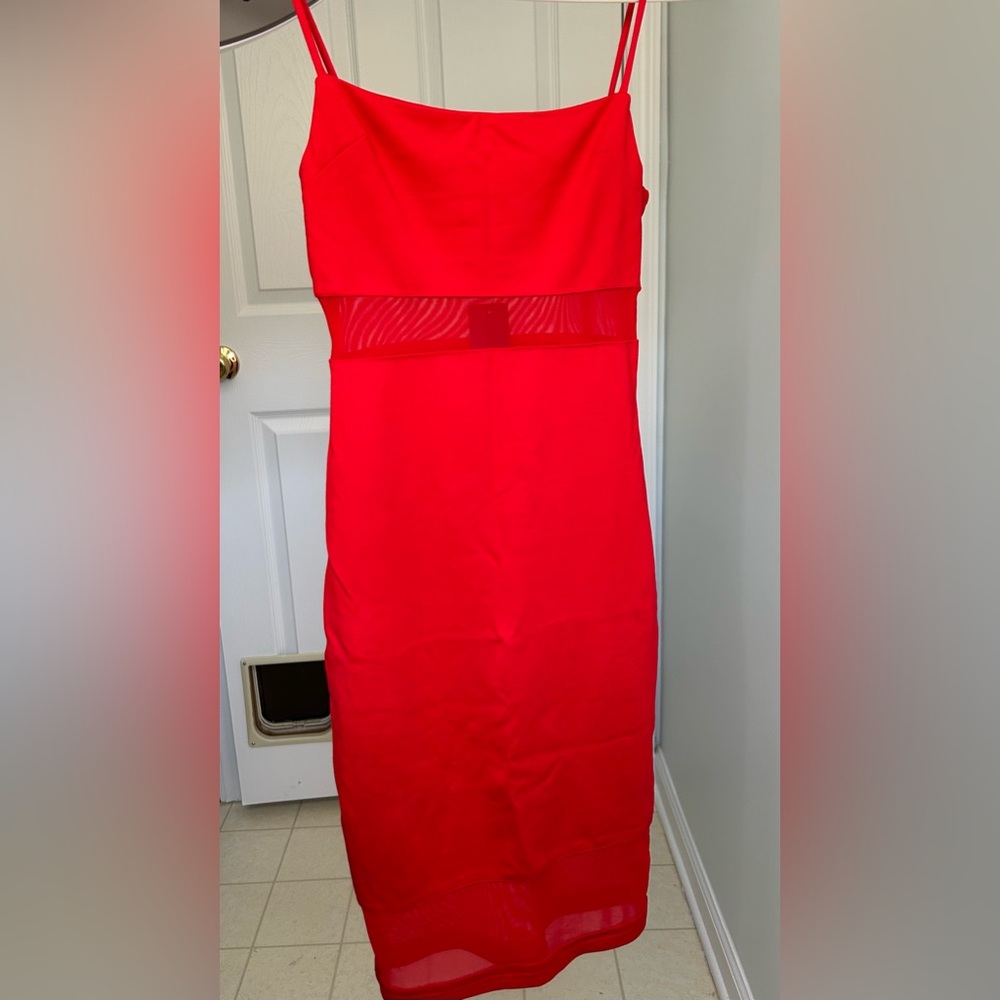 Lulus Bodycon Red Sheer Mesh Dress Fitted Mini softest Viscose Stretchy XS